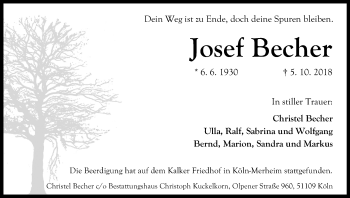 Anzeige von Josef Becher von Kölner Stadt-Anzeiger / Kölnische Rundschau / Express