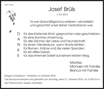 Anzeige von Josef Brüls von  Bergisches Handelsblatt 