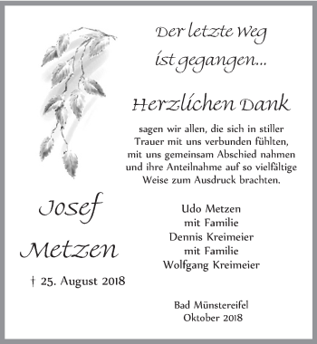 Anzeige von Josef Metzen von  Blickpunkt Euskirchen 
