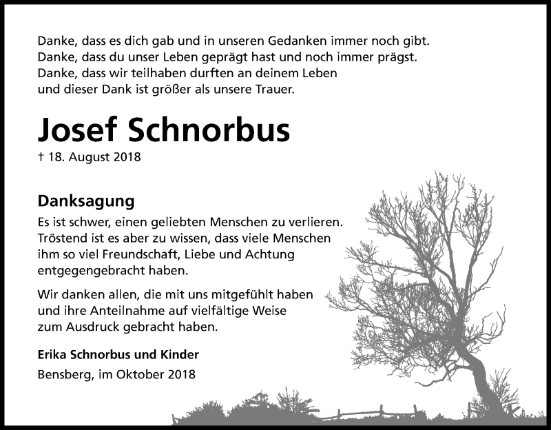  Traueranzeige für Josef Schnorbus vom 06.10.2018 aus Kölner Stadt-Anzeiger / Kölnische Rundschau / Express