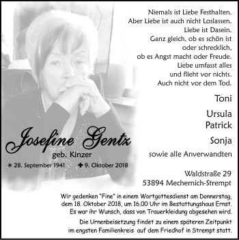 Anzeige von Josefine Gentz von  Blickpunkt Euskirchen 