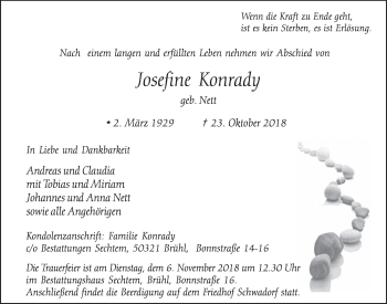 Anzeige von Josefine Konrady von  Schlossbote/Werbekurier 