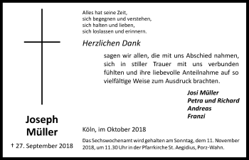 Anzeige von Joseph Müller von  Kölner Wochenspiegel 