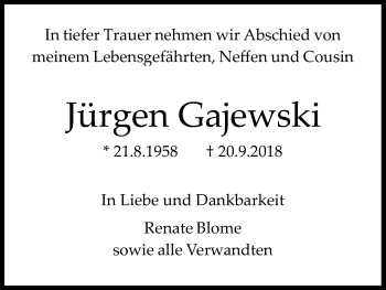 Anzeige von Jürgen Gajewski von Kölner Stadt-Anzeiger / Kölnische Rundschau / Express