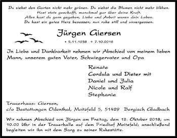 Anzeige von Jürgen Giersen von Kölner Stadt-Anzeiger / Kölnische Rundschau / Express