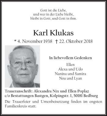 Anzeige von Karl Klukas von  Werbepost 