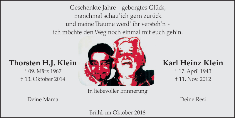  Traueranzeige für Karl Heinz Klein vom 10.10.2018 aus  Schlossbote/Werbekurier 