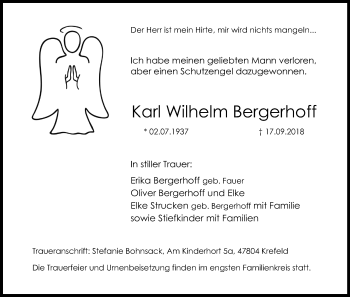 Anzeige von Karl Wilhelm Bergerhoff von Kölner Stadt-Anzeiger / Kölnische Rundschau / Express