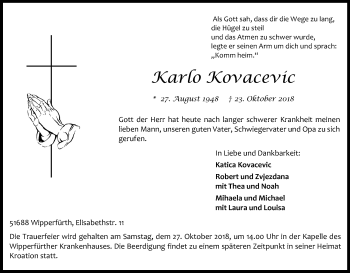 Anzeige von Karlo Kovacevic von Kölner Stadt-Anzeiger / Kölnische Rundschau / Express