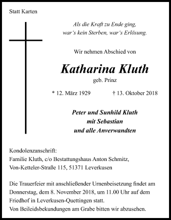 Anzeige von Katharina Kluth von Kölner Stadt-Anzeiger / Kölnische Rundschau / Express