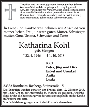 Anzeige von Katharina Kohl von  Schlossbote/Werbekurier 