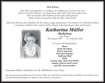 Anzeige von Katharina Müller von  Blickpunkt Euskirchen 
