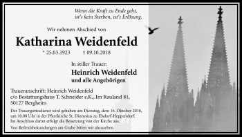 Anzeige von Katharina Weidenfeld von Kölner Stadt-Anzeiger / Kölnische Rundschau / Express