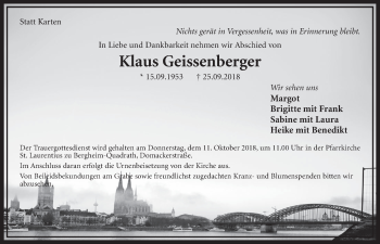 Anzeige von Klaus Geissenberger von  Sonntags-Post 