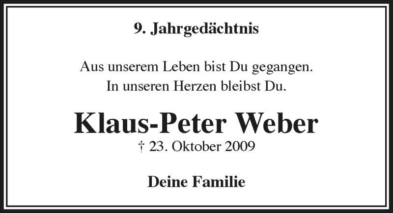  Traueranzeige für Klaus-Peter Weber vom 24.10.2018 aus  Anzeigen Echo 