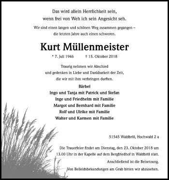 Anzeige von Kurt Müllenmeister von Kölner Stadt-Anzeiger / Kölnische Rundschau / Express