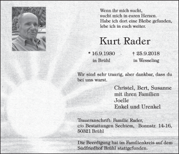 Anzeige von Kurt Rader von  Schlossbote/Werbekurier 