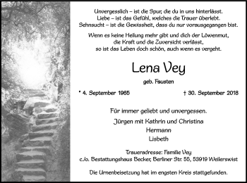 Anzeige von Lena Vey von Kölner Stadt-Anzeiger / Kölnische Rundschau / Express