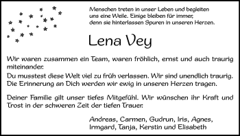 Anzeige von Lena Vey von Kölner Stadt-Anzeiger / Kölnische Rundschau / Express