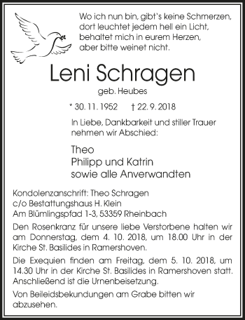 Anzeige von Leni Schragen von  Schaufenster/Blickpunkt 