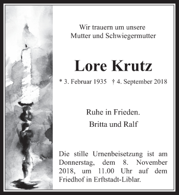 Anzeige von Lore Krutz von  Werbepost 