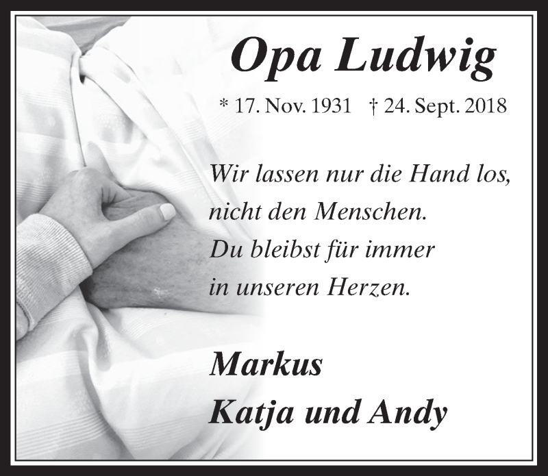  Traueranzeige für Ludwig  vom 03.10.2018 aus  Werbepost 