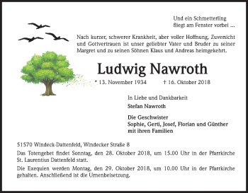 Anzeige von Ludwig Nawroth von Kölner Stadt-Anzeiger / Kölnische Rundschau / Express