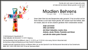 Anzeige von Madlen Behrens von  Lokalanzeiger 