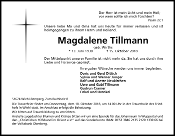 Anzeige von Magdalena Tillmann von Kölner Stadt-Anzeiger / Kölnische Rundschau / Express
