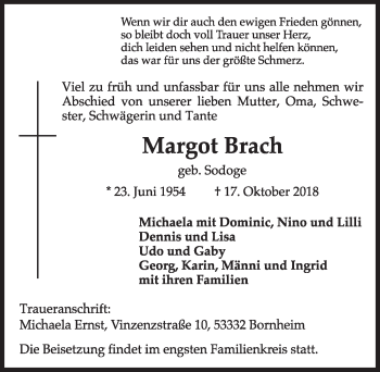 Anzeige von Margot Brach von  Schlossbote/Werbekurier 