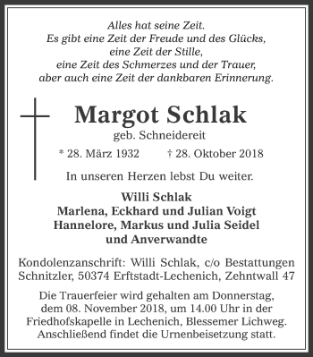 Anzeige von Margot Schlak von  Werbepost 