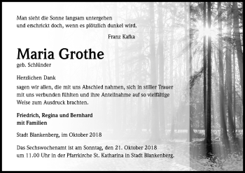 Anzeige von Maria Grothe von Kölner Stadt-Anzeiger / Kölnische Rundschau / Express