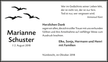 Anzeige von Marianne Schuster von  Lokalanzeiger 