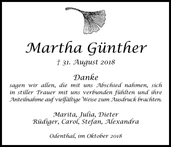 Anzeige von Martha Günther von Kölner Stadt-Anzeiger / Kölnische Rundschau / Express