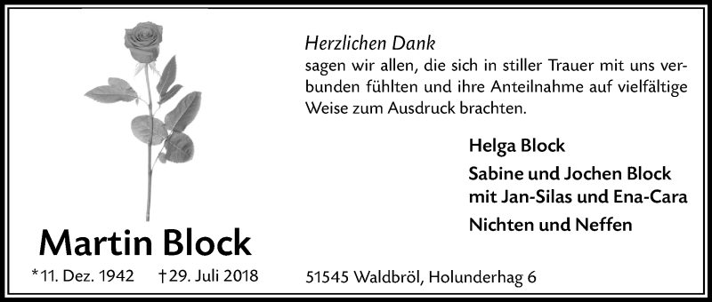  Traueranzeige für Martin Block vom 25.10.2018 aus Kölner Stadt-Anzeiger / Kölnische Rundschau / Express