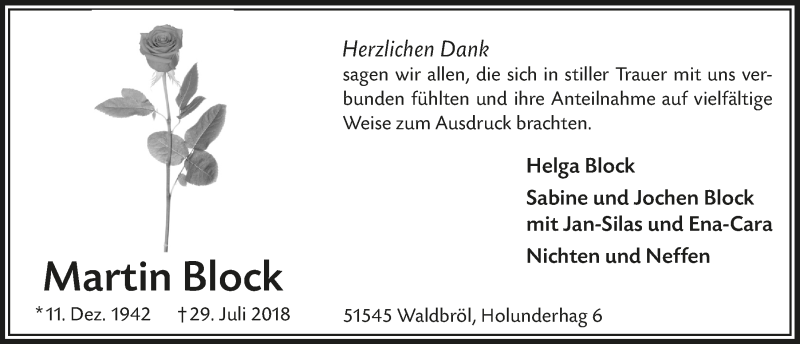  Traueranzeige für Martin Block vom 24.10.2018 aus  Lokalanzeiger 
