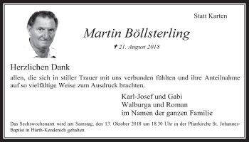 Anzeige von Martin Böllsterling von  Wochenende 