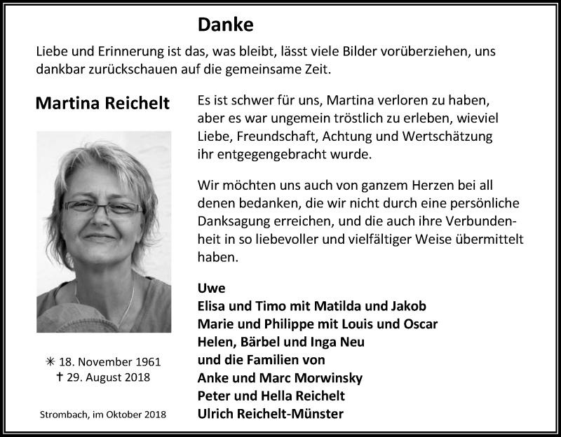  Traueranzeige für Martina Reichelt vom 27.10.2018 aus Kölner Stadt-Anzeiger / Kölnische Rundschau / Express