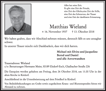 Anzeige von Matthias Wieland von  Sonntags-Post 