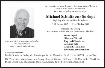 Anzeige von Michael  Schulte zur Surlage von  Sonntags-Post 