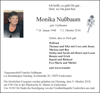 Anzeige von Monika Nußbaum von  Blickpunkt Euskirchen 