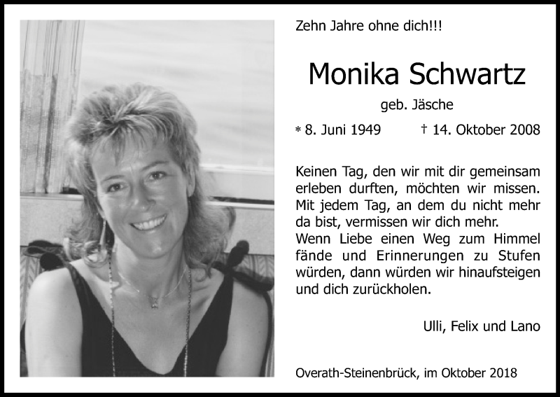  Traueranzeige für Monika Schwanz vom 13.10.2018 aus Kölner Stadt-Anzeiger / Kölnische Rundschau / Express