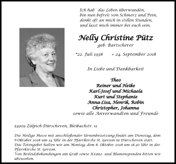 Anzeige von Nelly Christine Pütz von  Blickpunkt Euskirchen 