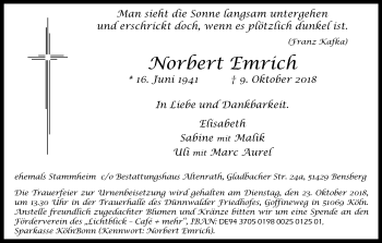 Anzeige von Norbert Emrich von Kölner Stadt-Anzeiger / Kölnische Rundschau / Express