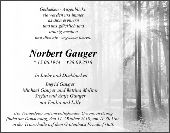 Anzeige von Norbert Gauger von Kölner Stadt-Anzeiger / Kölnische Rundschau / Express