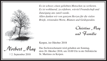 Anzeige von Norbert May von  Sonntags-Post 