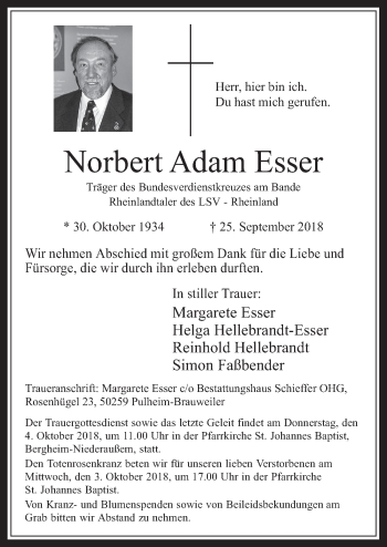 Anzeige von Norbert Adam Esser von  Werbepost 
