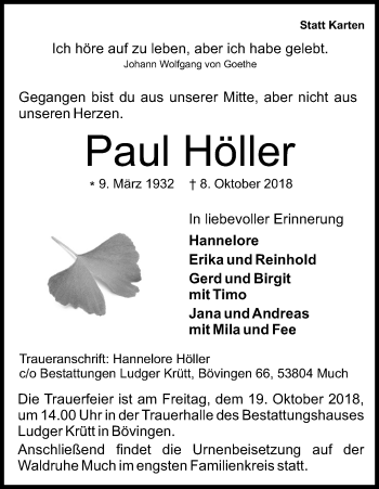 Anzeige von Paul Höller von Kölner Stadt-Anzeiger / Kölnische Rundschau / Express