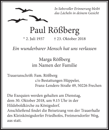 Anzeige von Paul Rößberg von  Sonntags-Post 
