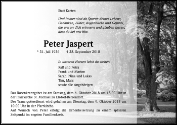 Anzeige von Peter Jaspert von Kölner Stadt-Anzeiger / Kölnische Rundschau / Express
